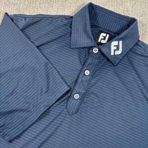 Footjoy Tour Issued Navy Blue Striped Performance Polo Men's Size Medium EUC